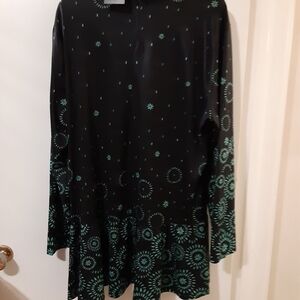 R&B Collection Black and Green Patterned Long Sleeve, Mock Neck  Dress